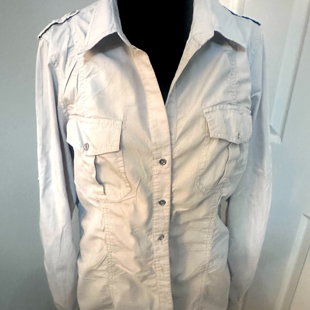 Express Light Gray Button Down Convertible Sleeve… - image 5
